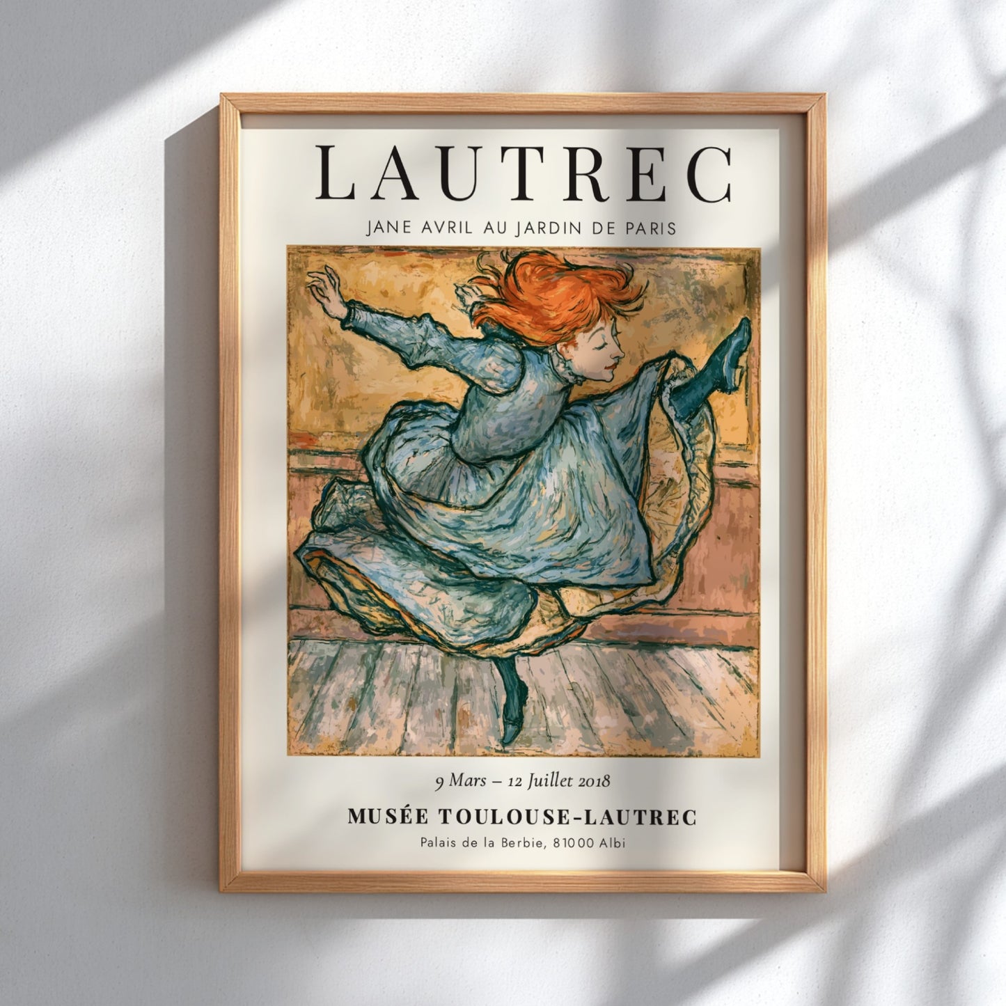 Toulouse-Lautrec poster featuring Jane Avril dancing in vibrant colors