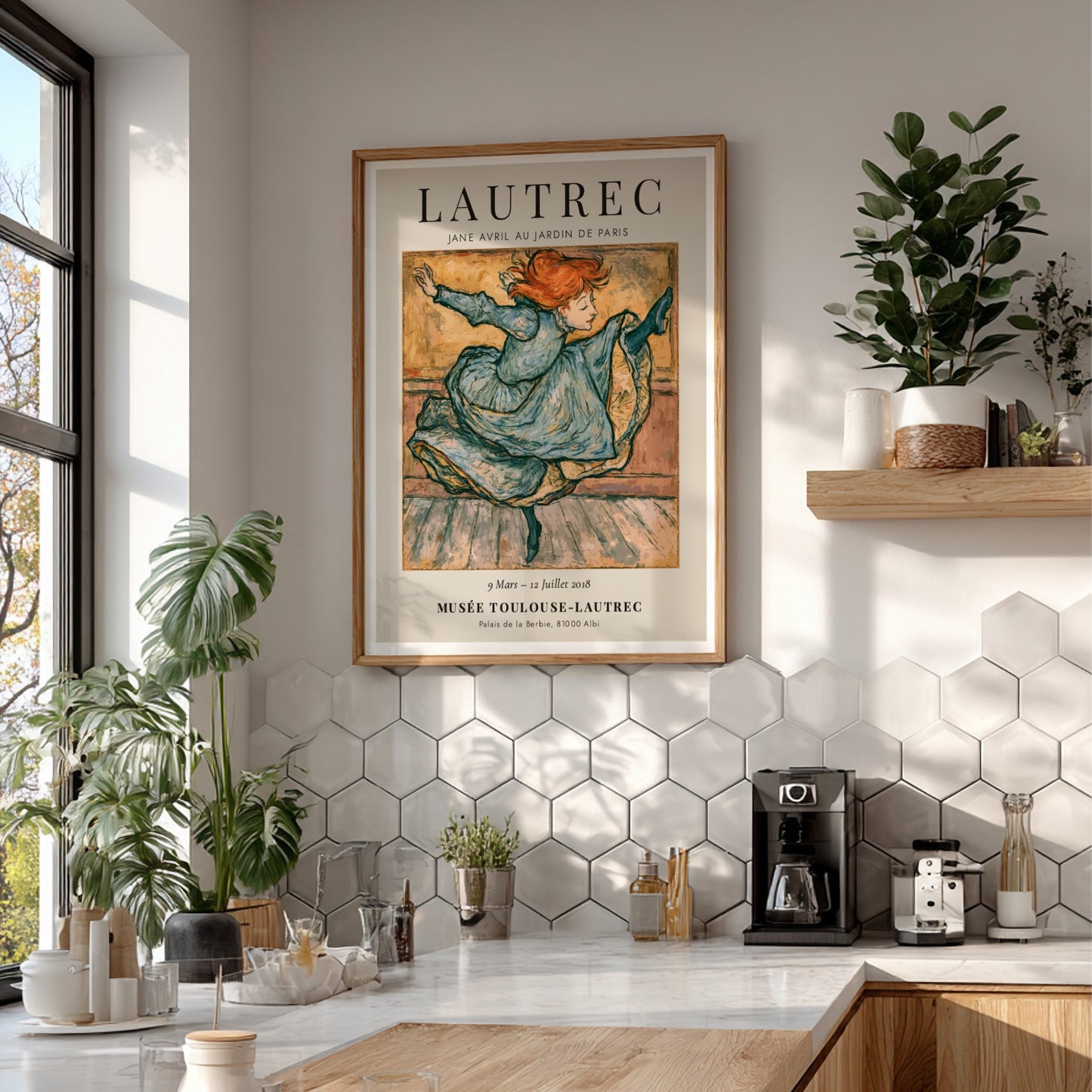 Toulouse-Lautrec poster featuring Jane Avril dancing in vibrant colors