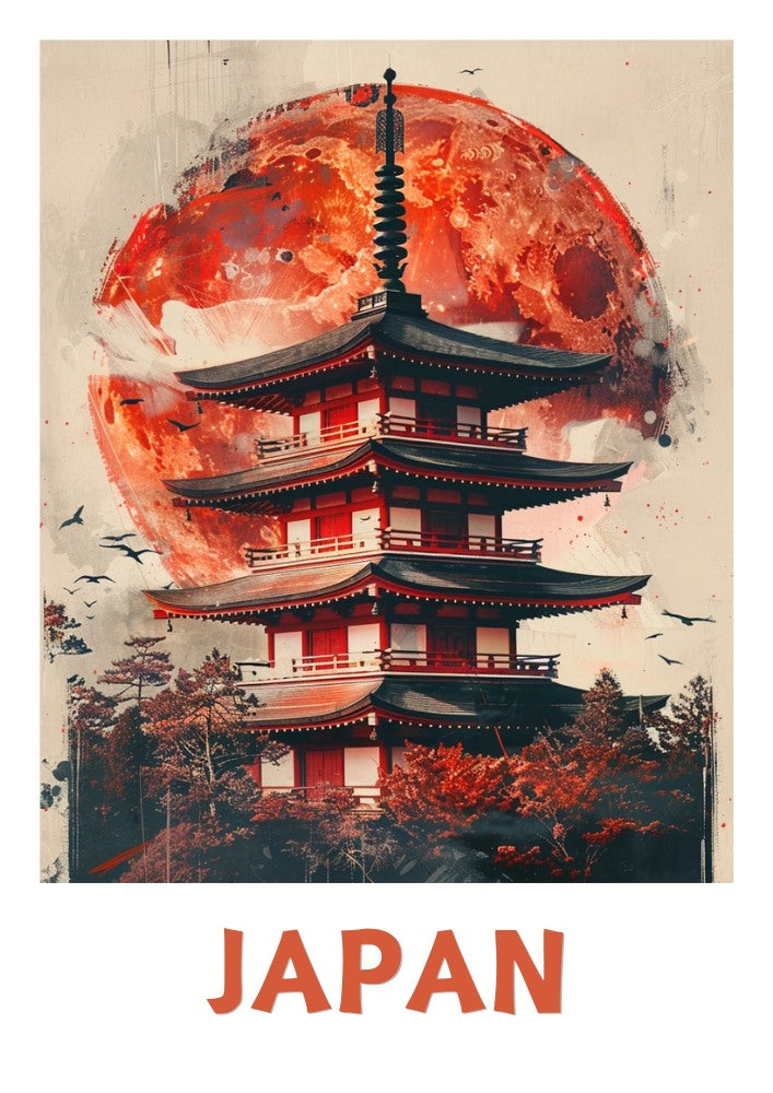 Asian JAPAN TRAVEL POSTER - JAPANESE TEMPLE ARTWORK