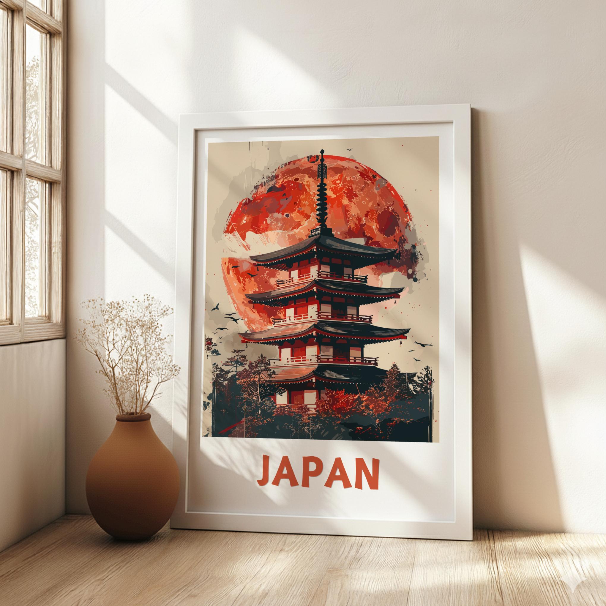 Asian JAPAN TRAVEL POSTER - JAPANESE TEMPLE ARTWORK