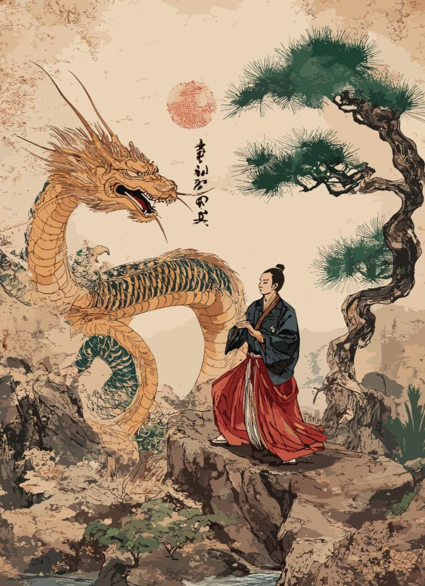 Japanese Dragon and Warrior Art Print