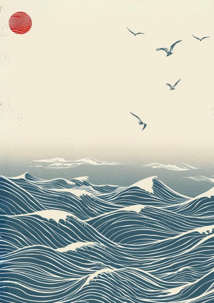 Calm Ocean Waves - Japanese Wave Painting - Japanese Woodblock Print