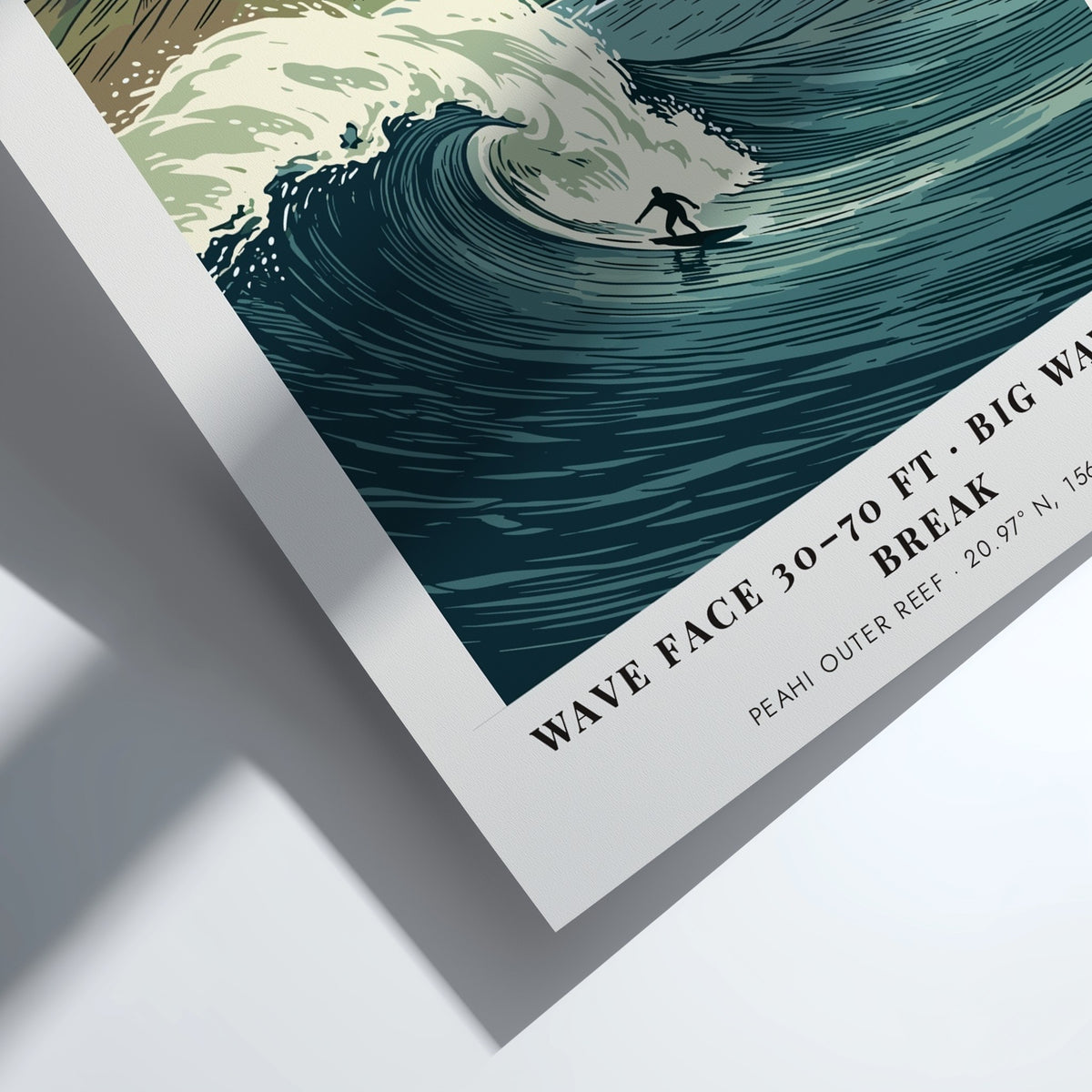 Poster of Jaws Maui with a surfer riding a massive wave beneath mountains