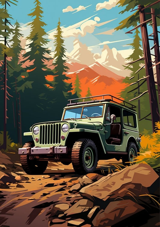 Affiche Jeep Willys – Décoration murale classique représentant un véhicule militaire et tout-terrain