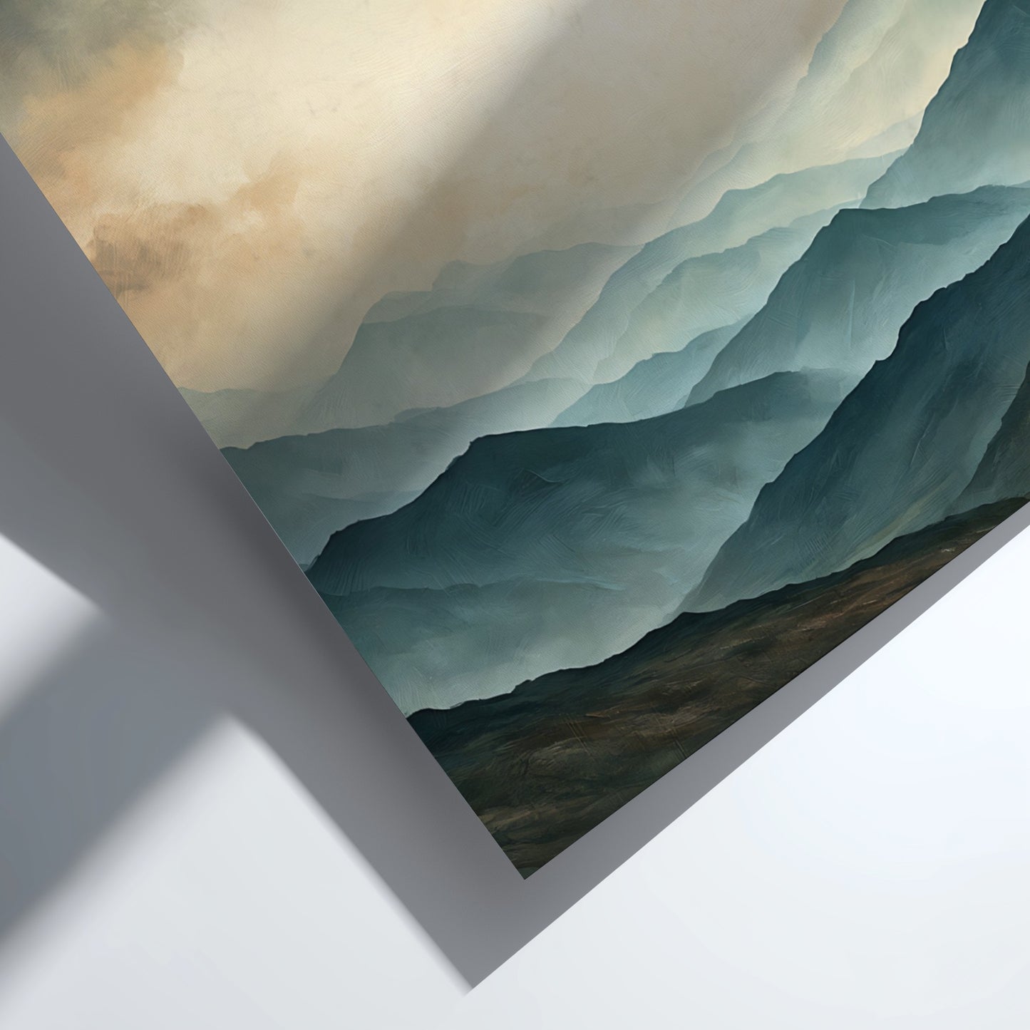Poster of a mountain landscape with John 3:16 text in soft blue tones.