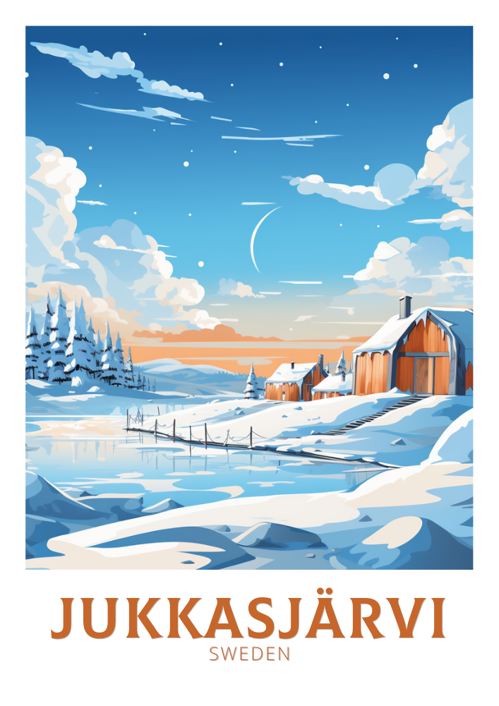JUKKASJARVI TRAVEL POSTER - SWEDEN ARTWORK