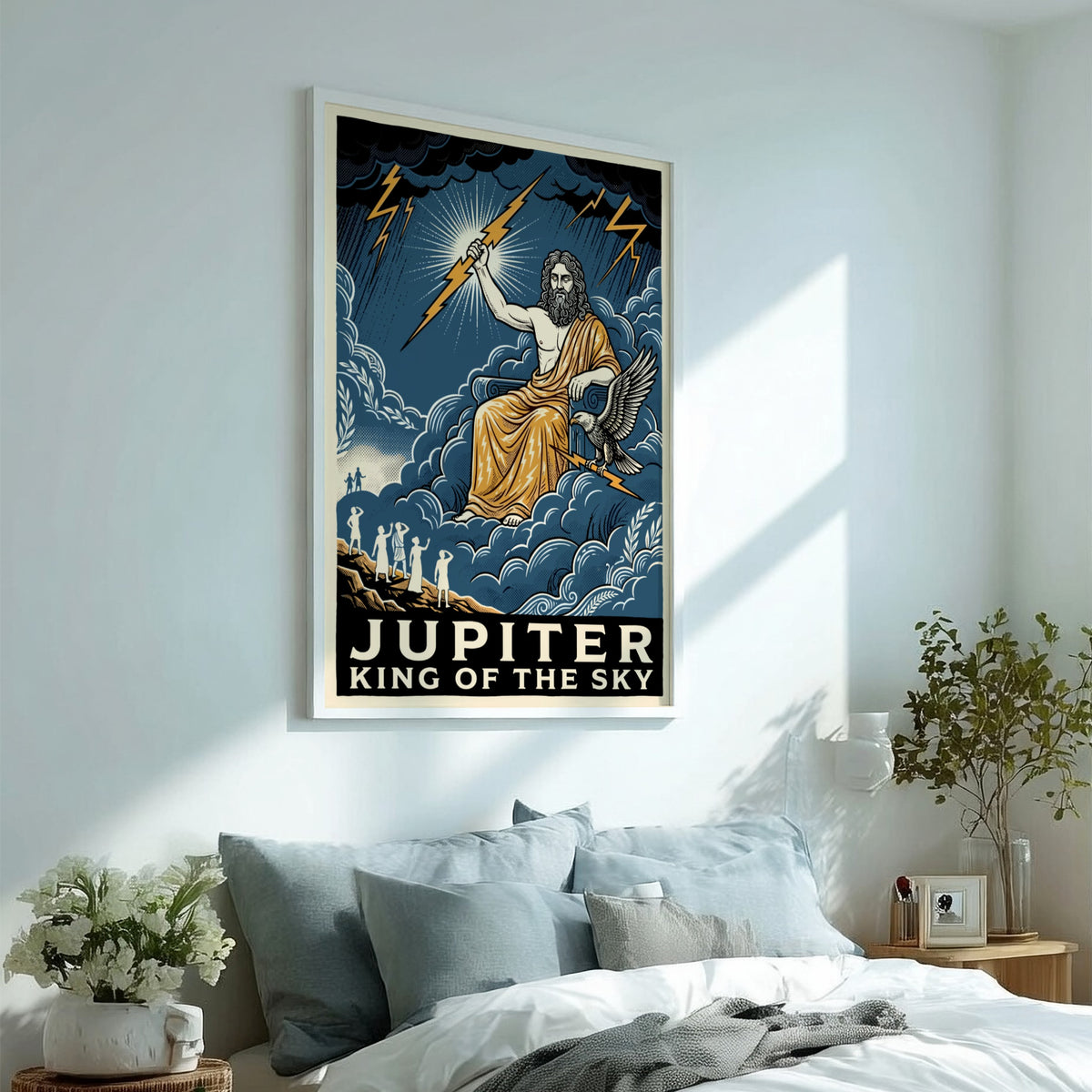 Poster featuring Jupiter holding a lightning bolt with an eagle on a throne