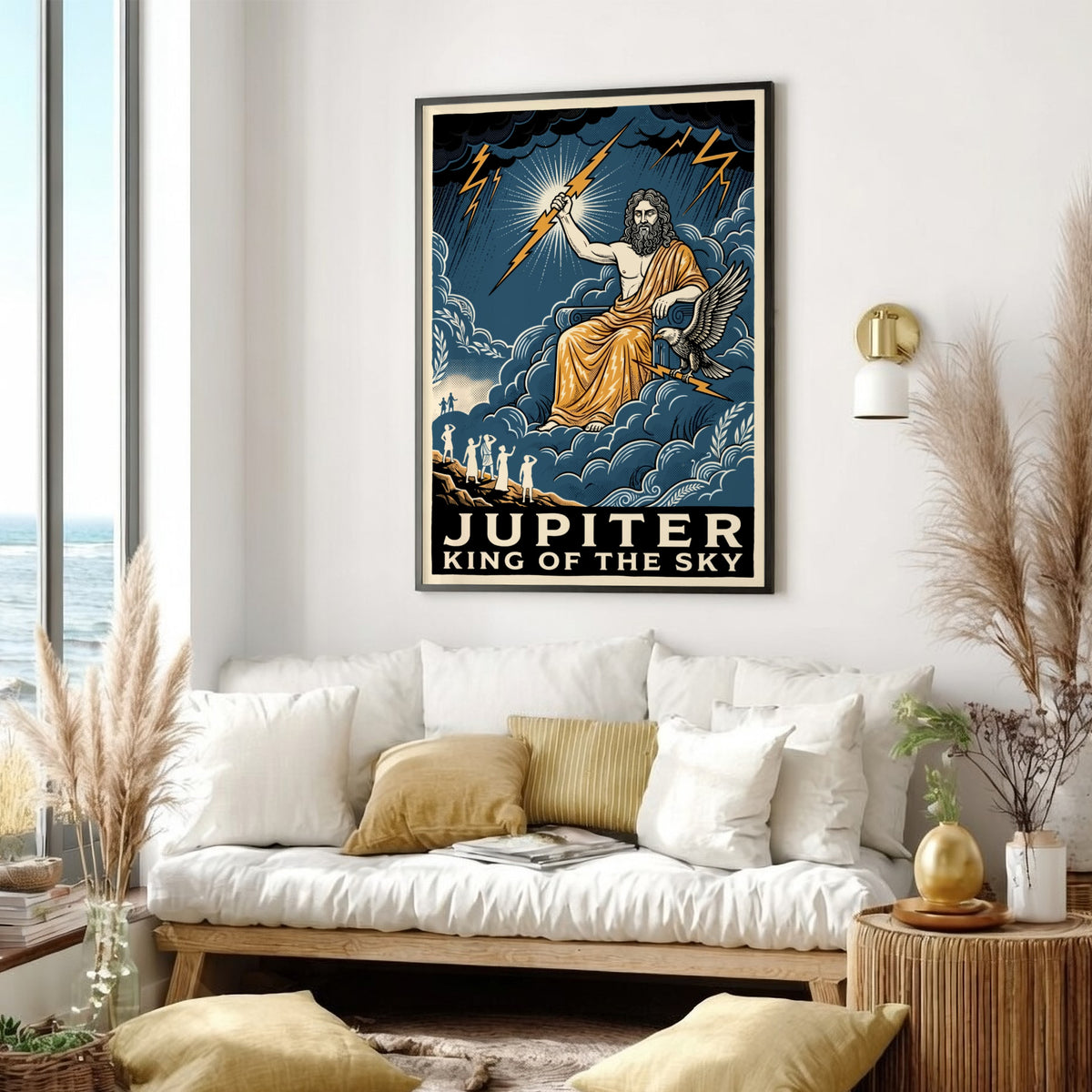 Poster featuring Jupiter holding a lightning bolt with an eagle on a throne