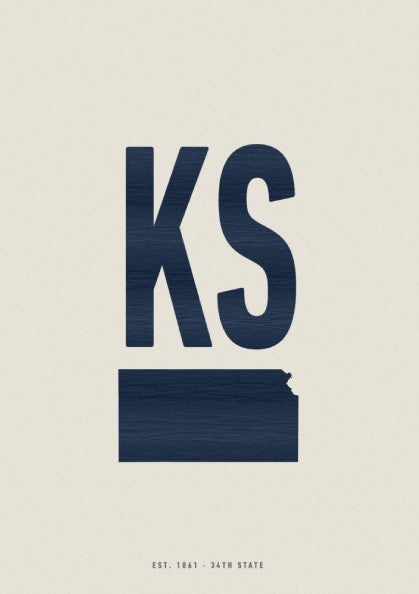 Kansas wall art poster featuring minimalist design in navy blue