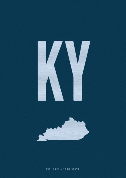 Kentucky poster featuring blue color scheme and minimalist design, perfect for USA states wall decor.