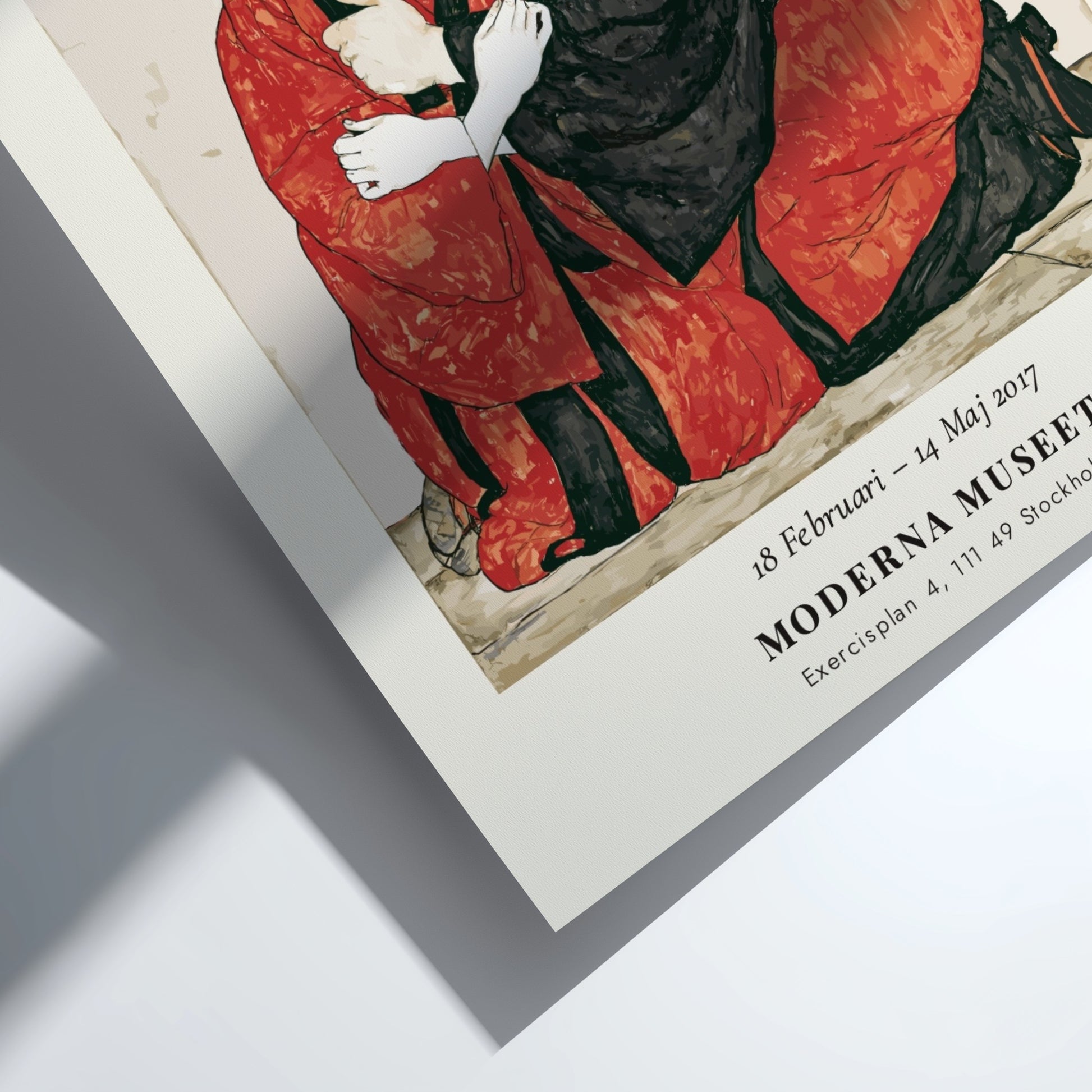 Egon Schiele exhibition poster featuring Kardinal und Nonne, showcasing bold colors and expressionist style.