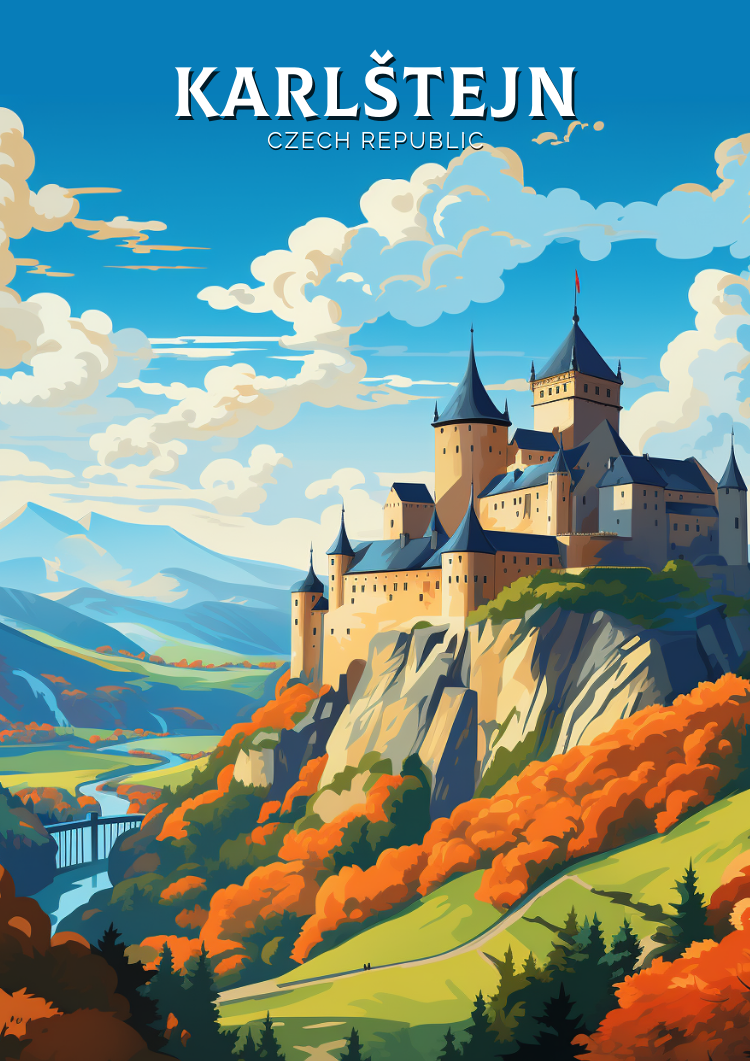 Europe KARLÅ TEJN TRAVEL POSTER - CZECH REPUBLIC ARTWORK
