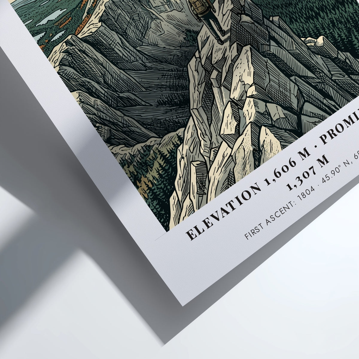 Poster featuring the Katahdin mountain peak in Baxter State Park with a hiker.