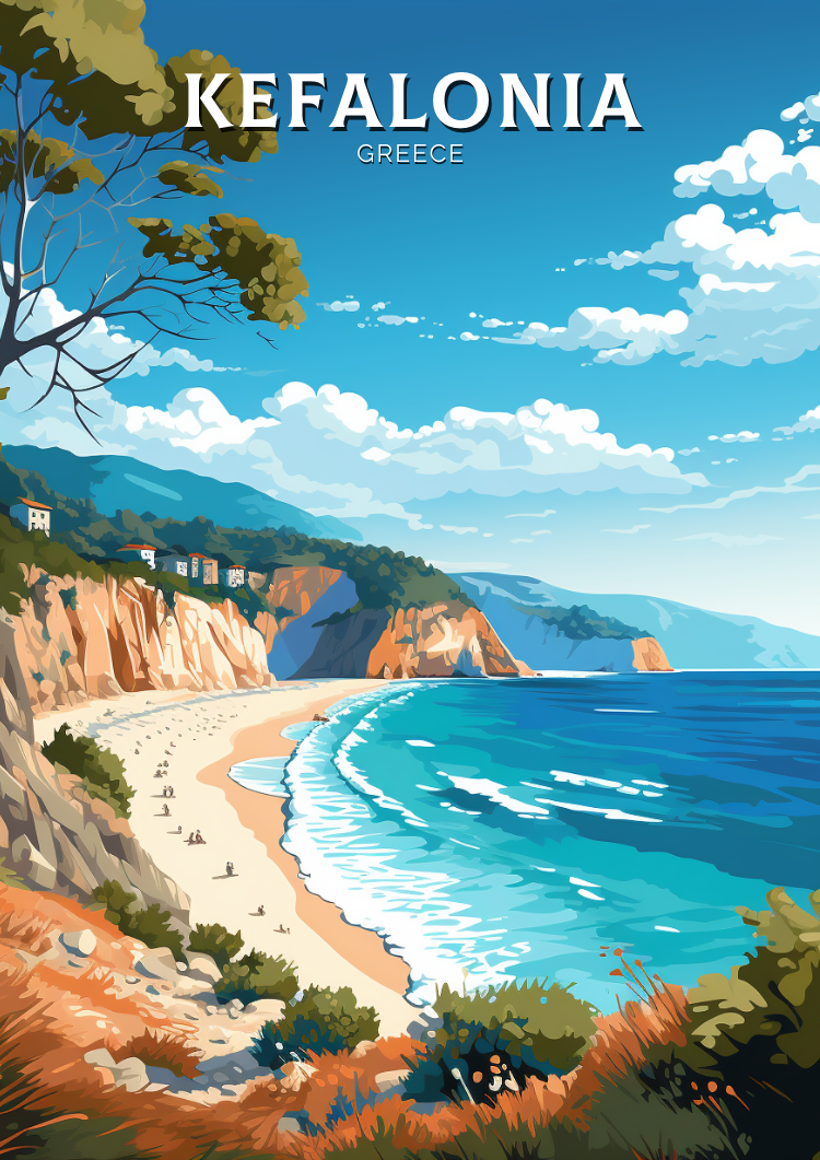 Europe KEFALONIA TRAVEL PRINT - GREECE ARTWORK