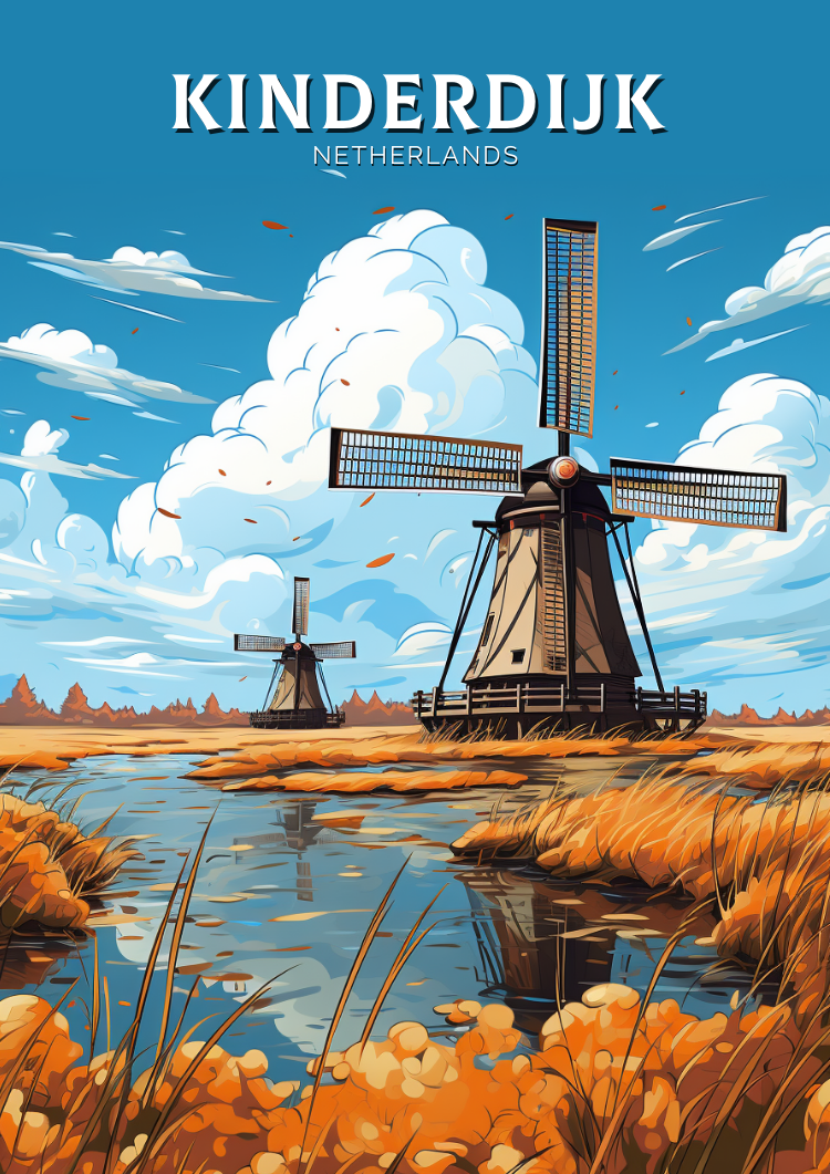 Europe KINDERDIJK TRAVEL POSTER - NETHERLAND ARTWORK