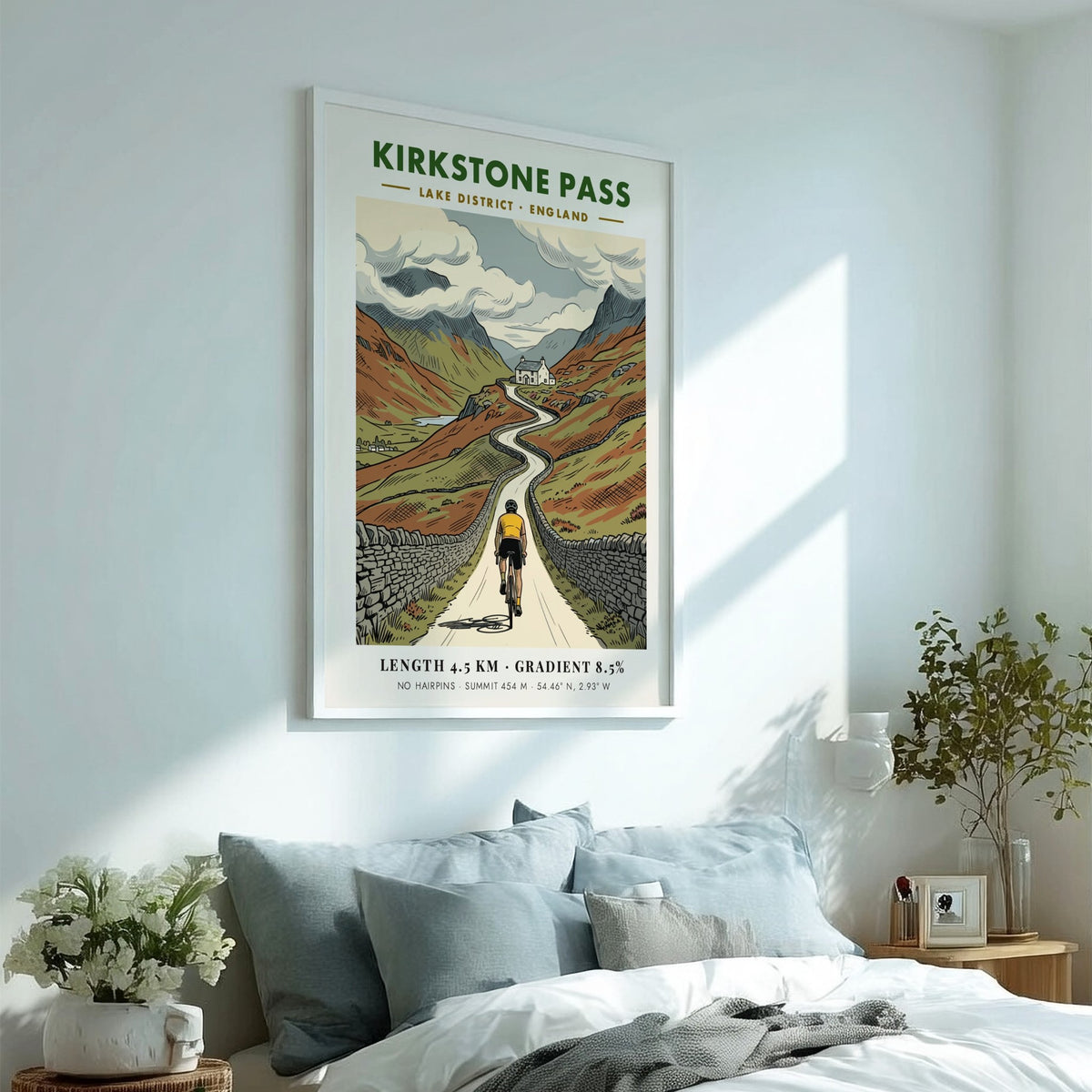 Cycling poster showing a rider on the Kirkstone Pass road in the Lake District.