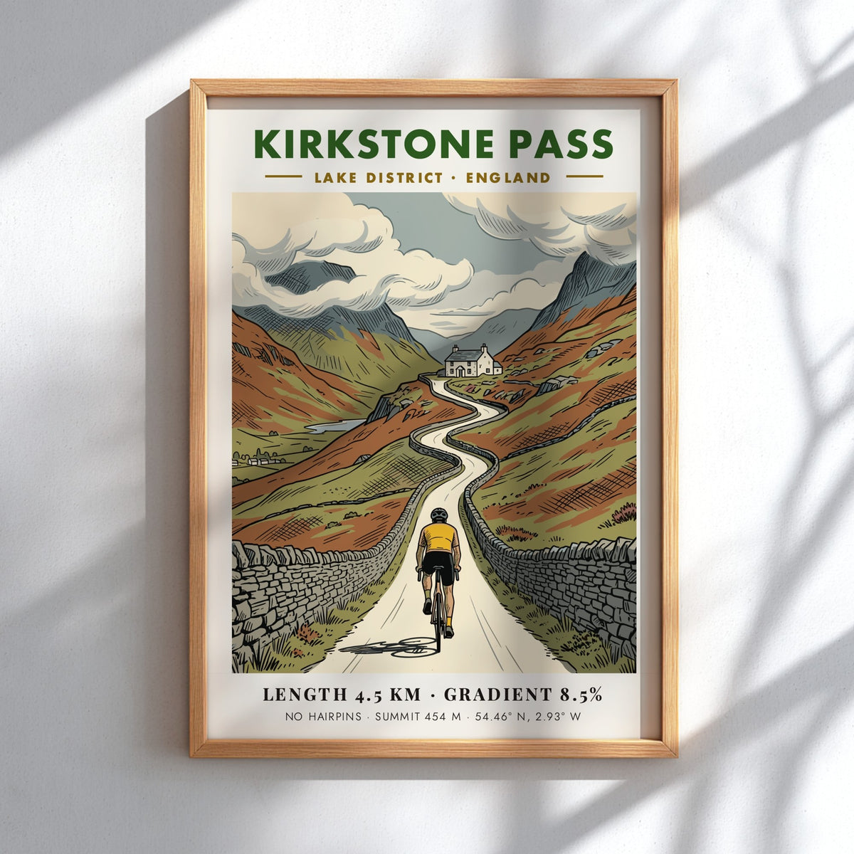 Cycling poster showing a rider on the Kirkstone Pass road in the Lake District.