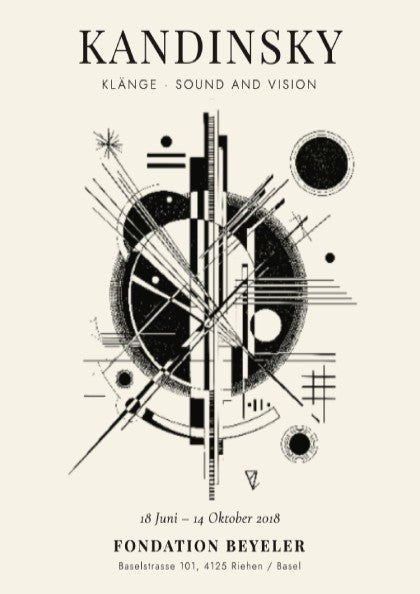 Kandinsky inspired poster featuring abstract geometric shapes in black and white