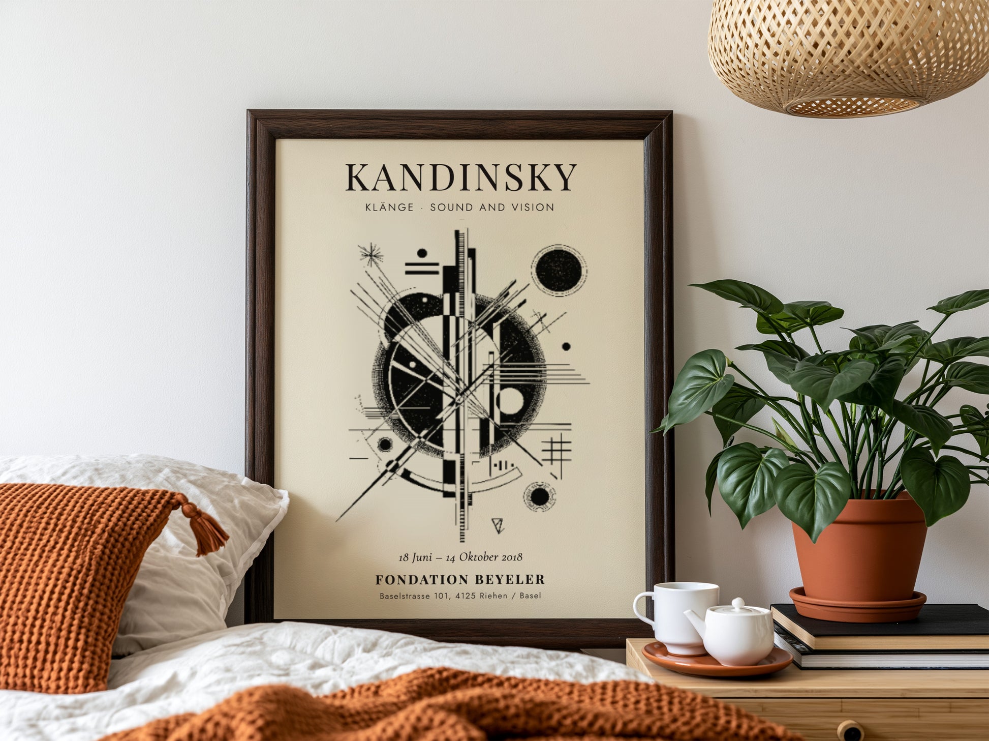 Kandinsky inspired poster featuring abstract geometric shapes in black and white