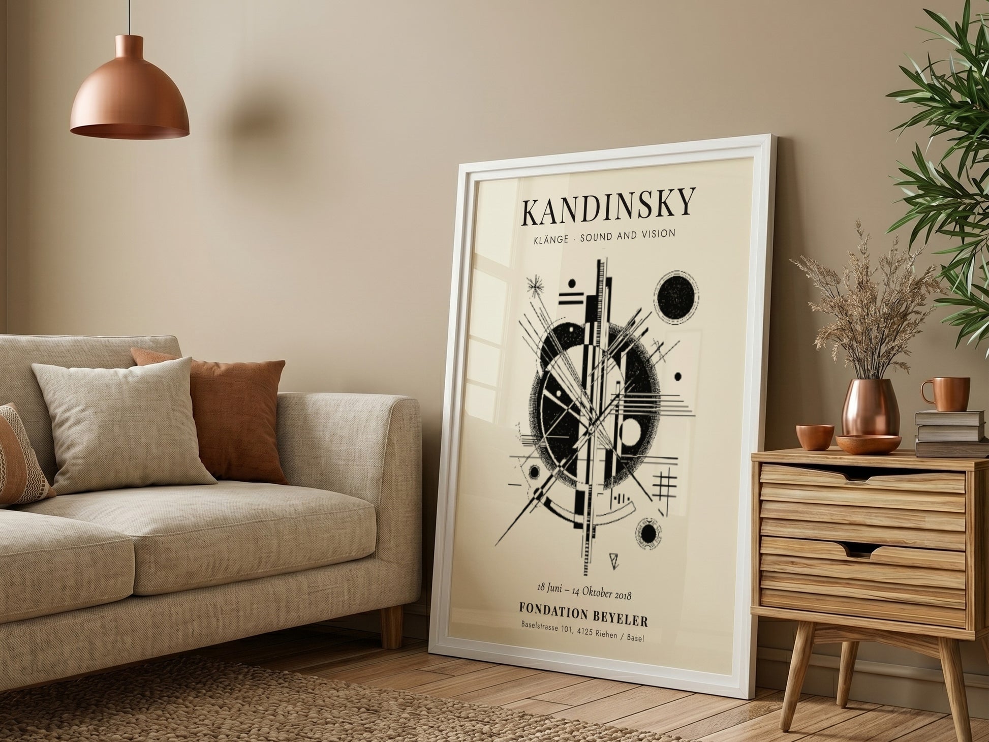 Kandinsky inspired poster featuring abstract geometric shapes in black and white
