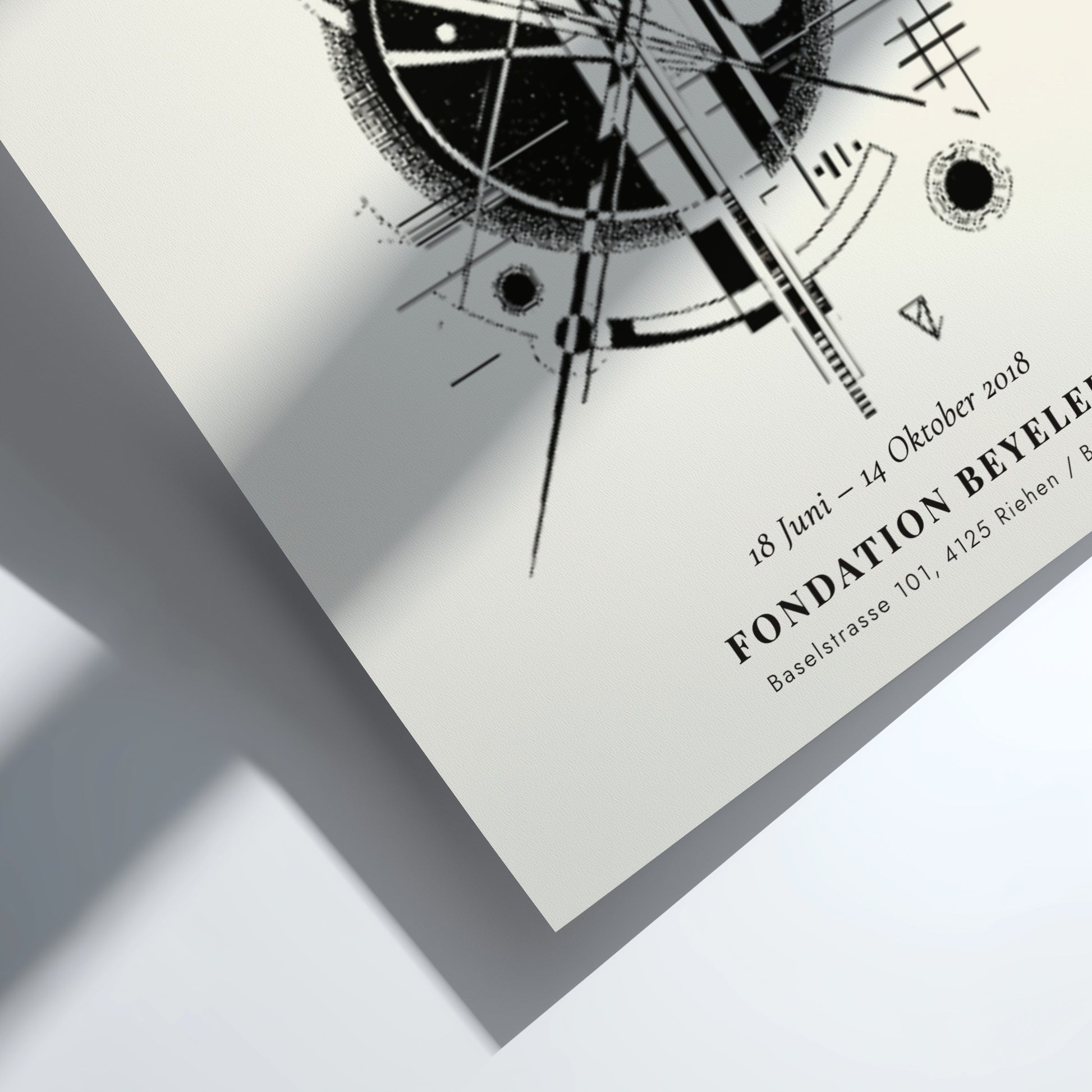Kandinsky inspired poster featuring abstract geometric shapes in black and white