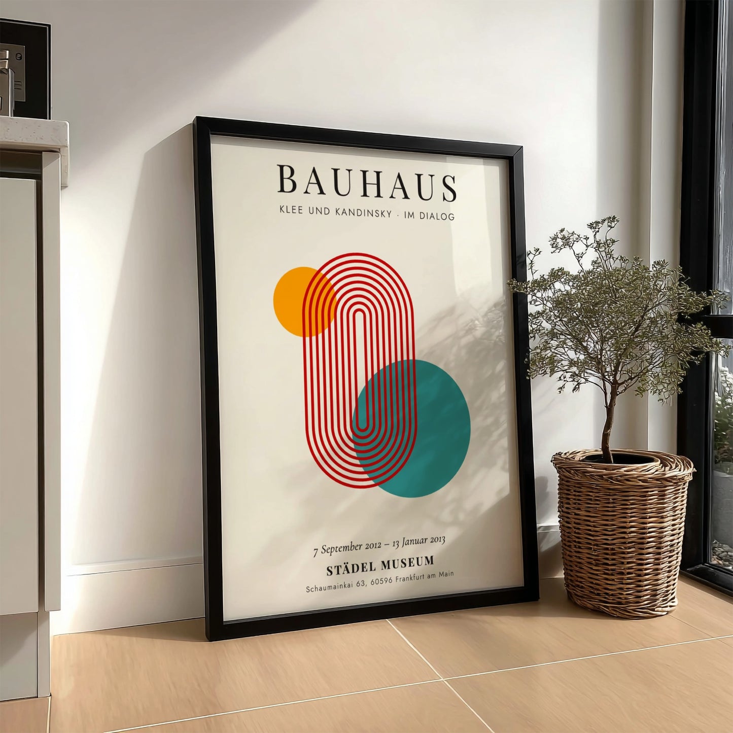 Bauhaus poster featuring Klee and Kandinsky with geometric shapes in orange and teal