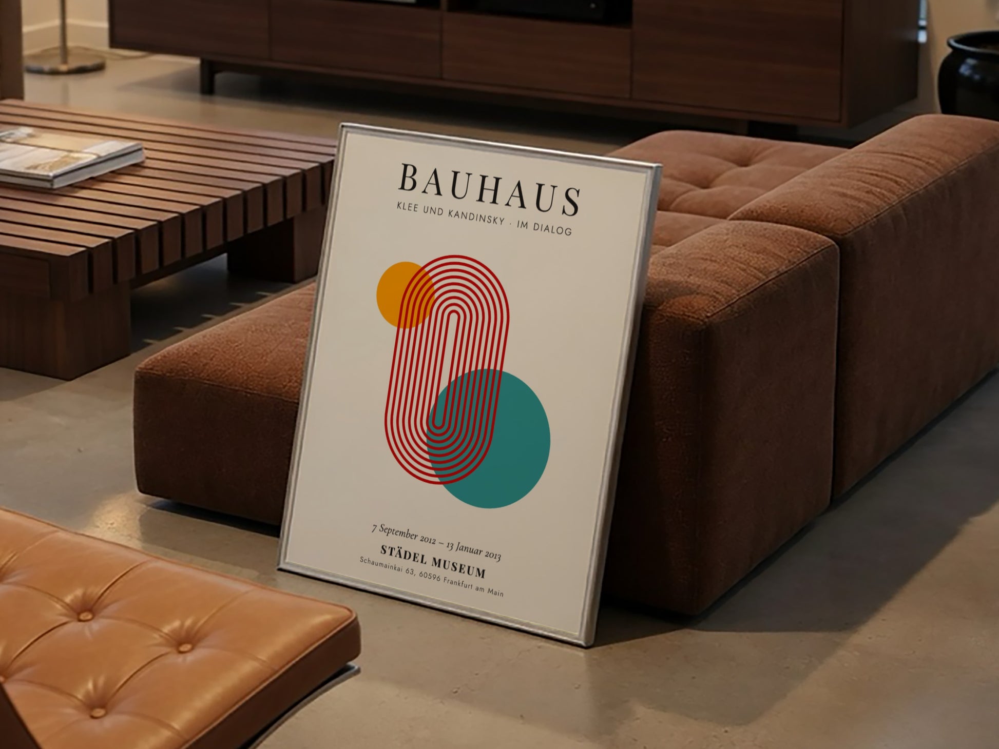 Bauhaus poster featuring Klee and Kandinsky with geometric shapes in orange and teal