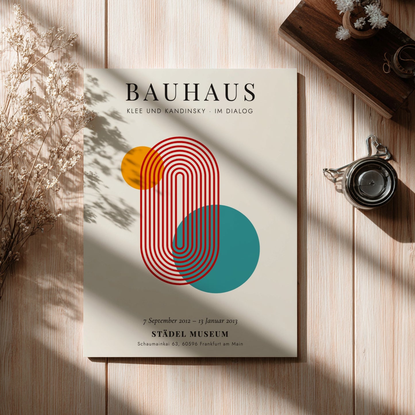 Bauhaus poster featuring Klee and Kandinsky with geometric shapes in orange and teal