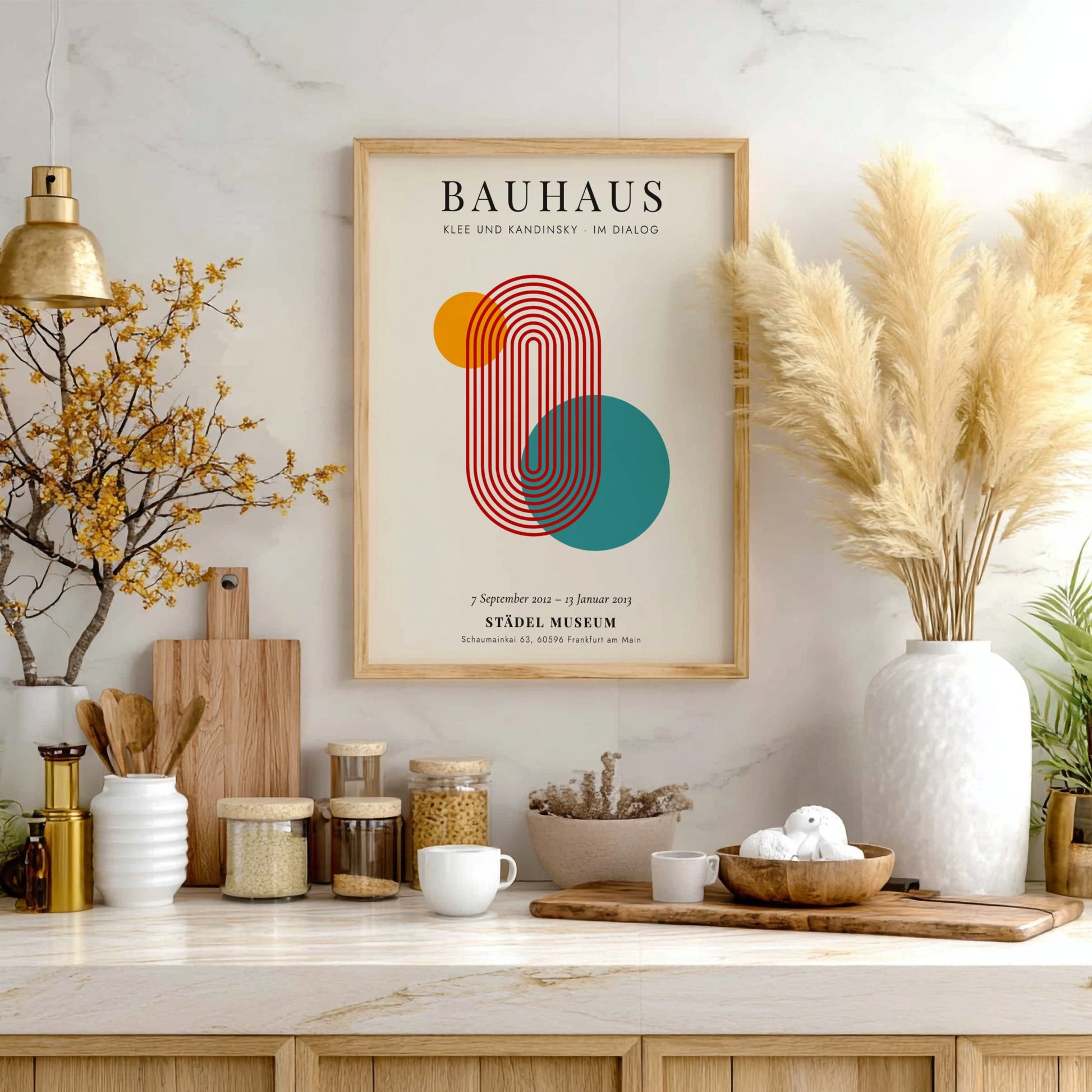 Bauhaus poster featuring Klee and Kandinsky with geometric shapes in orange and teal