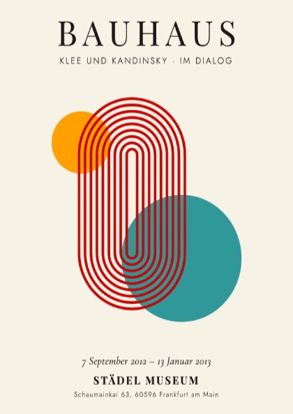 Bauhaus poster featuring Klee and Kandinsky with geometric shapes in orange and teal