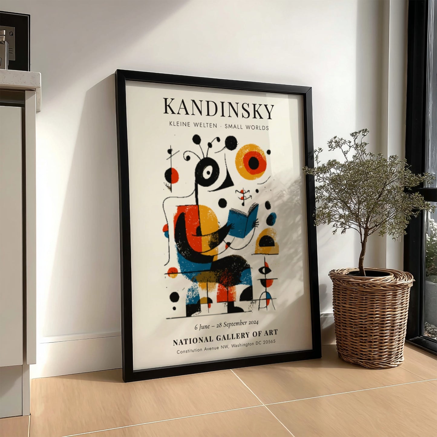 Kandinsky inspired poster with vibrant colors and abstract shapes, ideal for home decor.
