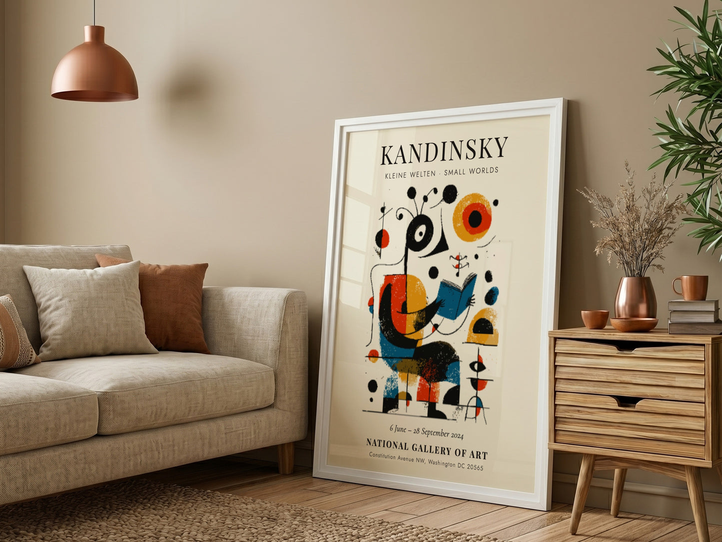 Kandinsky inspired poster with vibrant colors and abstract shapes, ideal for home decor.