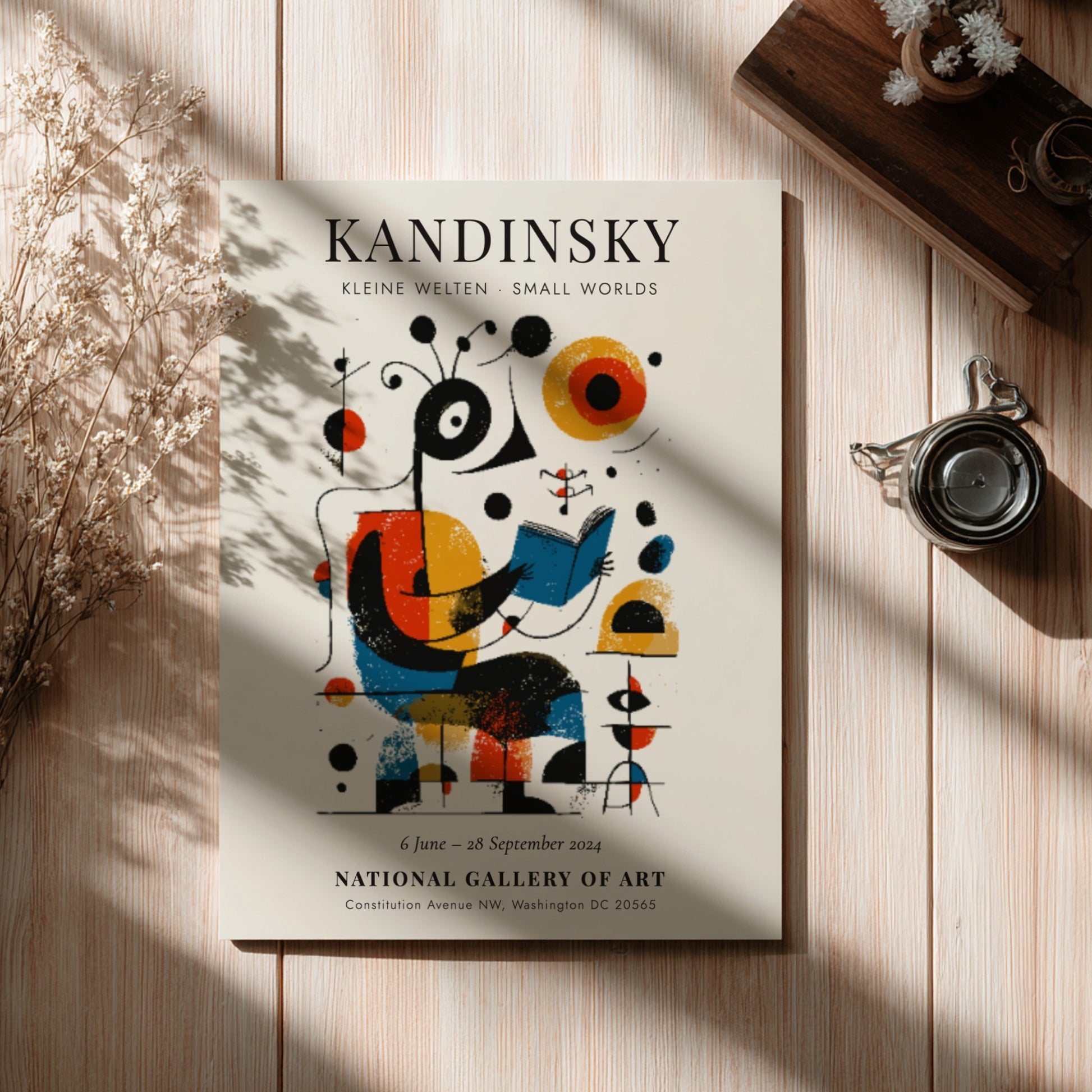 Kandinsky inspired poster with vibrant colors and abstract shapes, ideal for home decor.