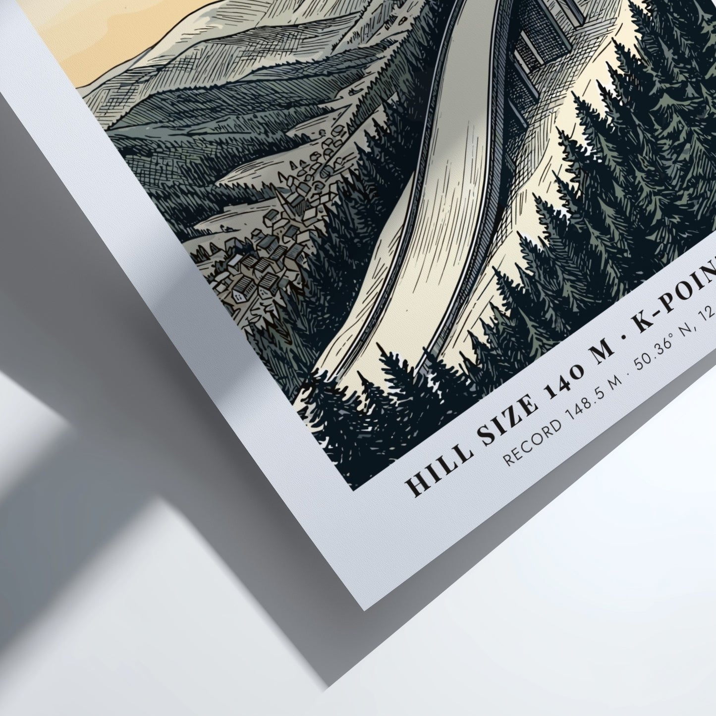 Poster of a ski jumper at the Klingenthal hill in Germany with mountains