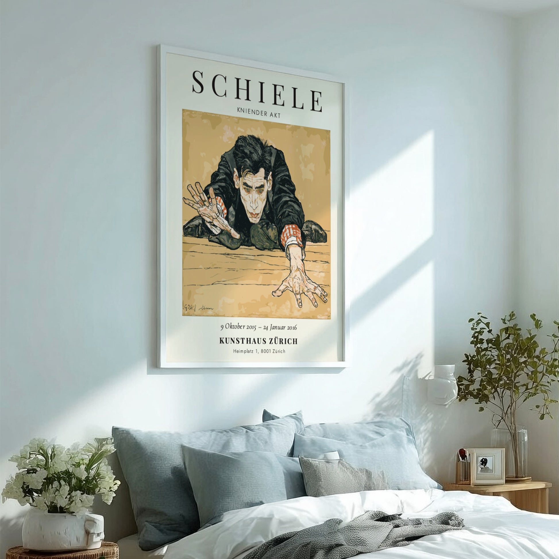 Egon Schiele poster featuring Kniender Akt with expressive lines and bold colors