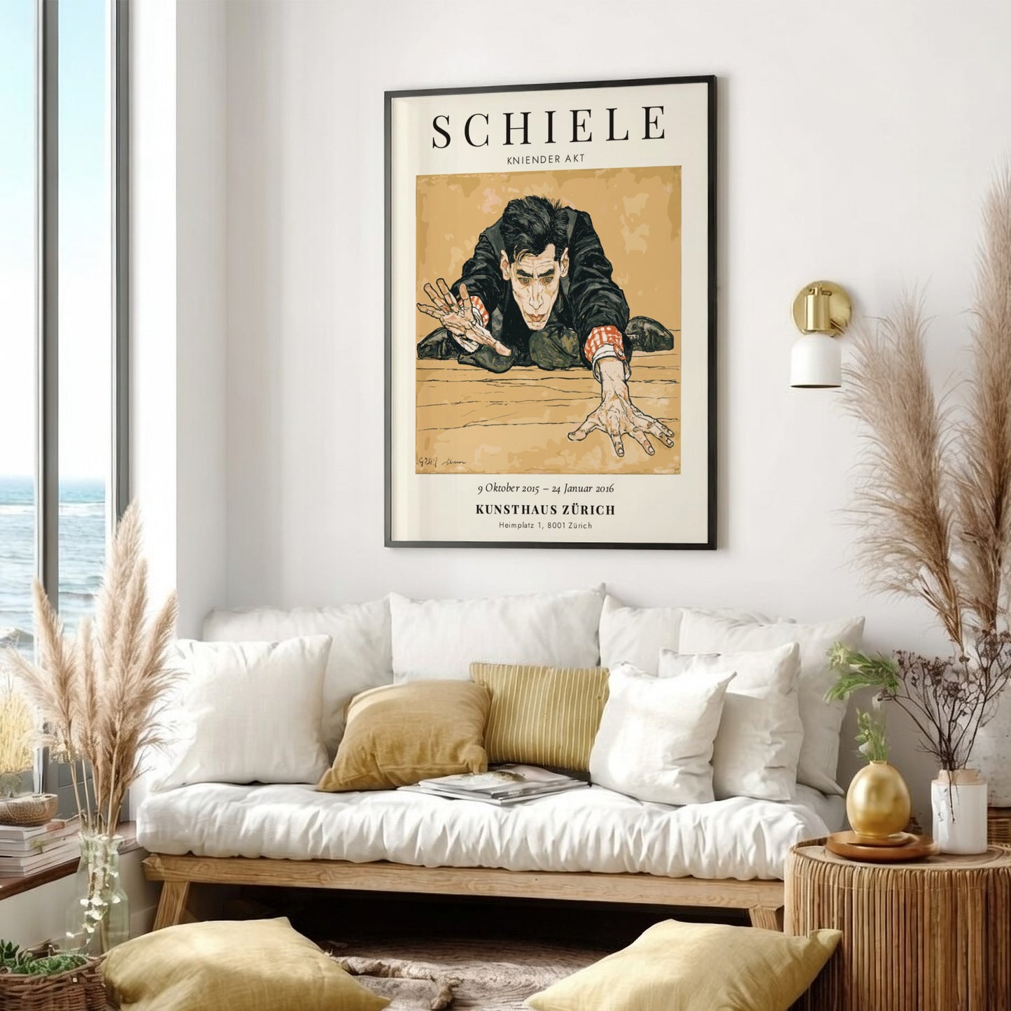Egon Schiele poster featuring Kniender Akt with expressive lines and bold colors