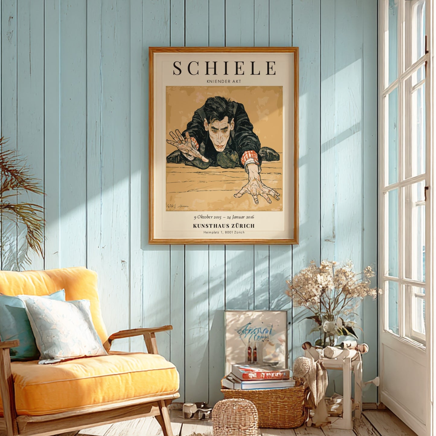 Egon Schiele poster featuring Kniender Akt with expressive lines and bold colors