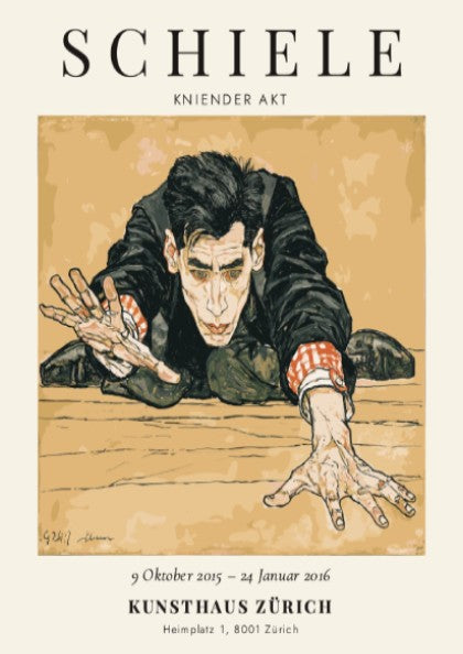 Egon Schiele poster featuring Kniender Akt with expressive lines and bold colors