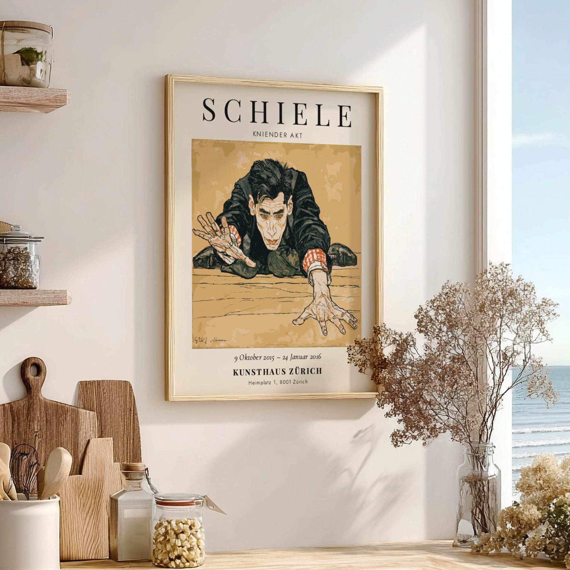 Egon Schiele poster featuring Kniender Akt with expressive lines and bold colors