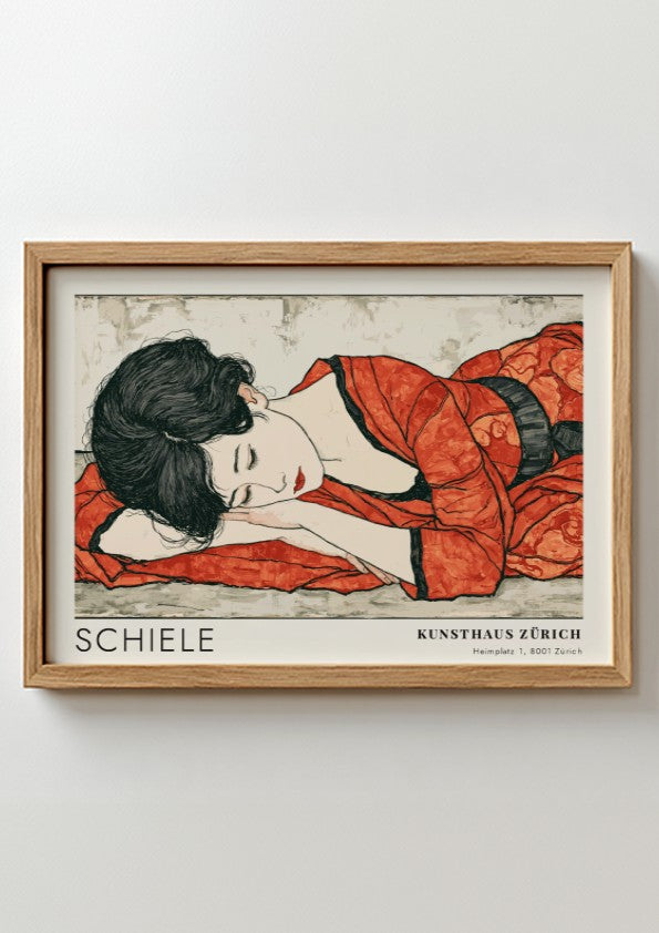 Wall art poster featuring Egon Schiele Kniender Akt with a figure in red