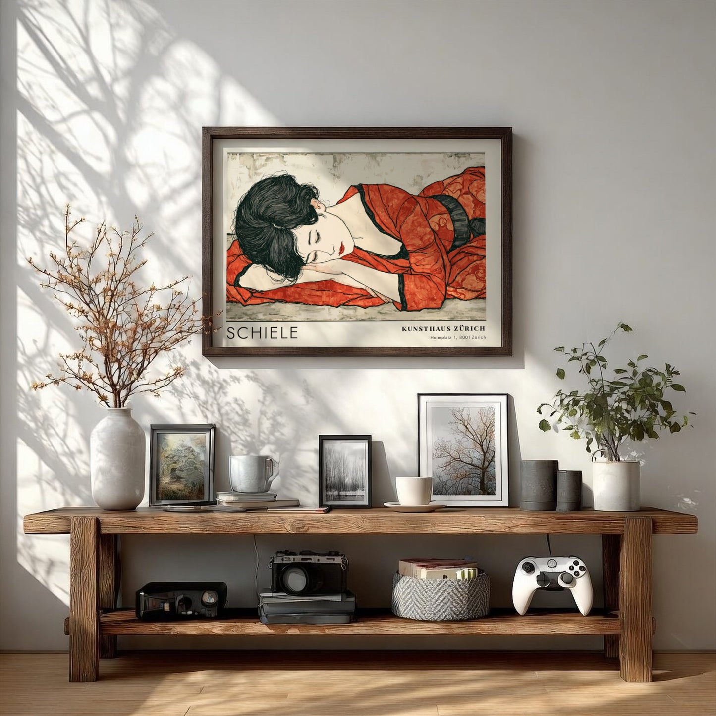 Wall art poster featuring Egon Schiele Kniender Akt with a figure in red