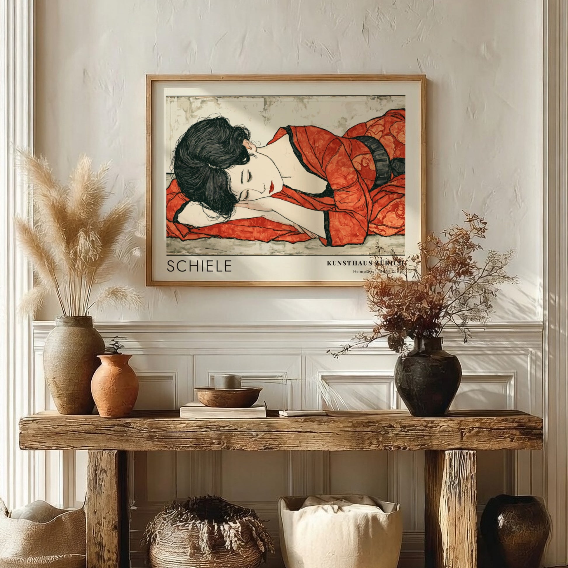 Wall art poster featuring Egon Schiele Kniender Akt with a figure in red