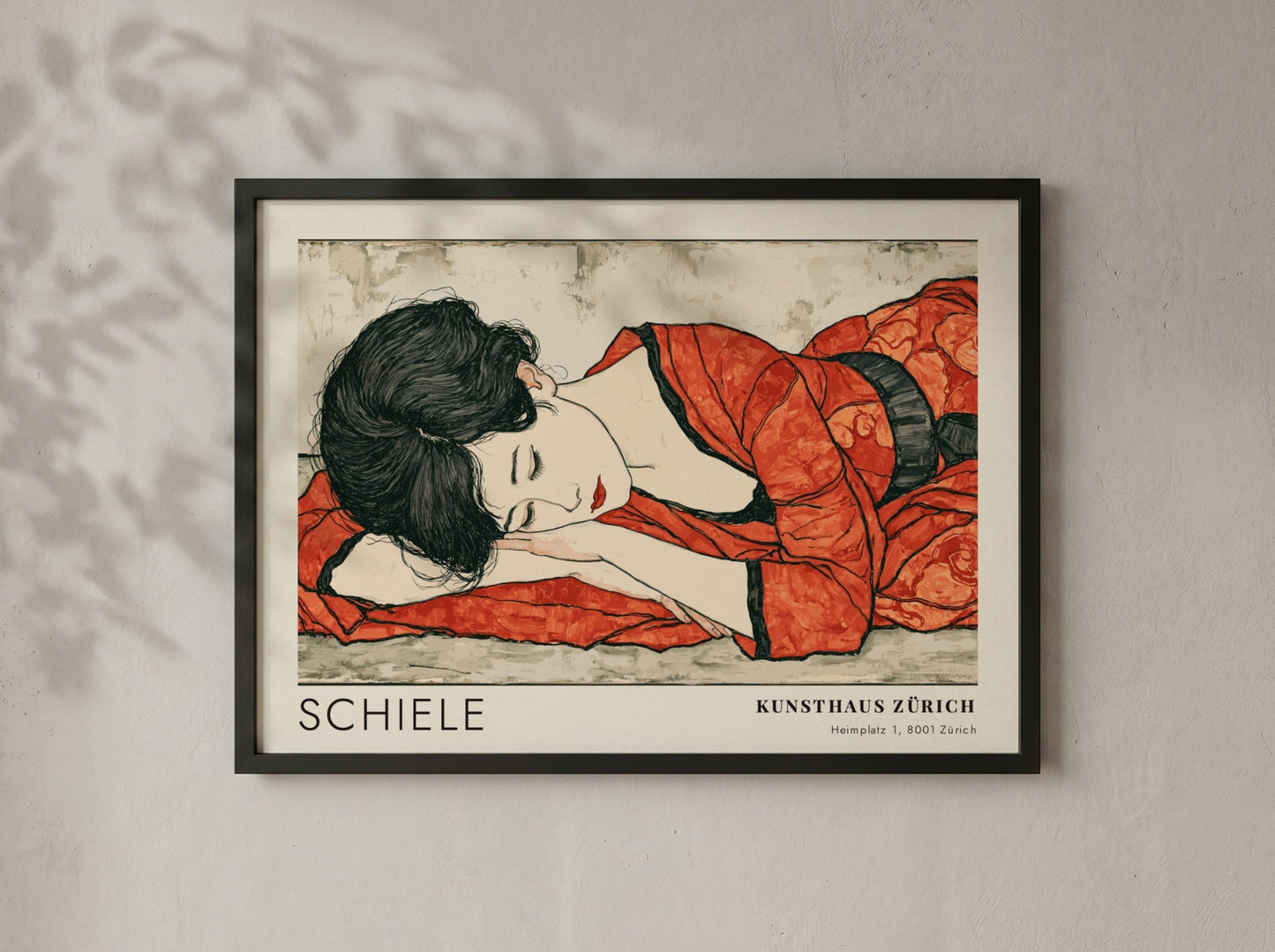 Wall art poster featuring Egon Schiele Kniender Akt with a figure in red