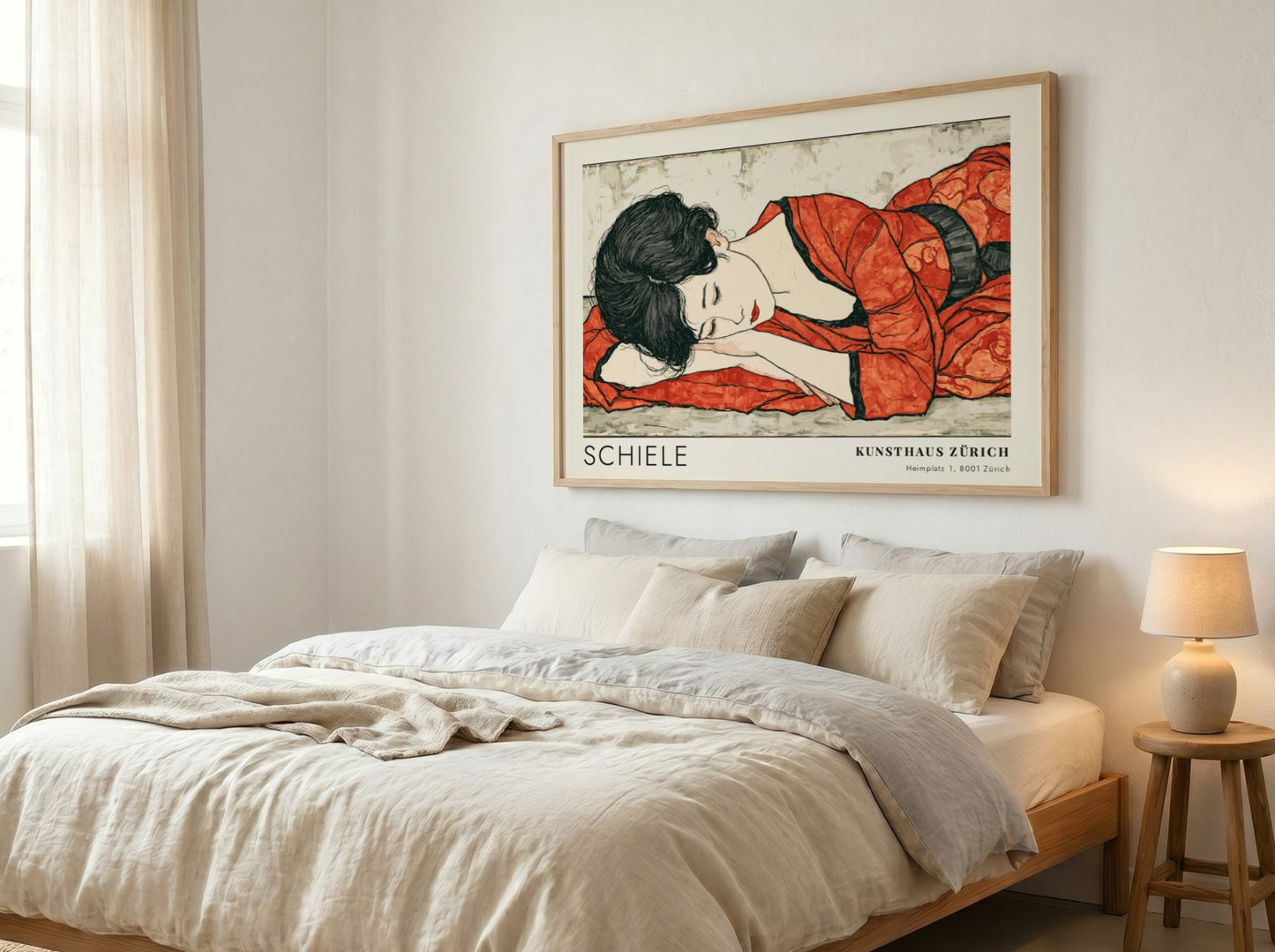 Wall art poster featuring Egon Schiele Kniender Akt with a figure in red