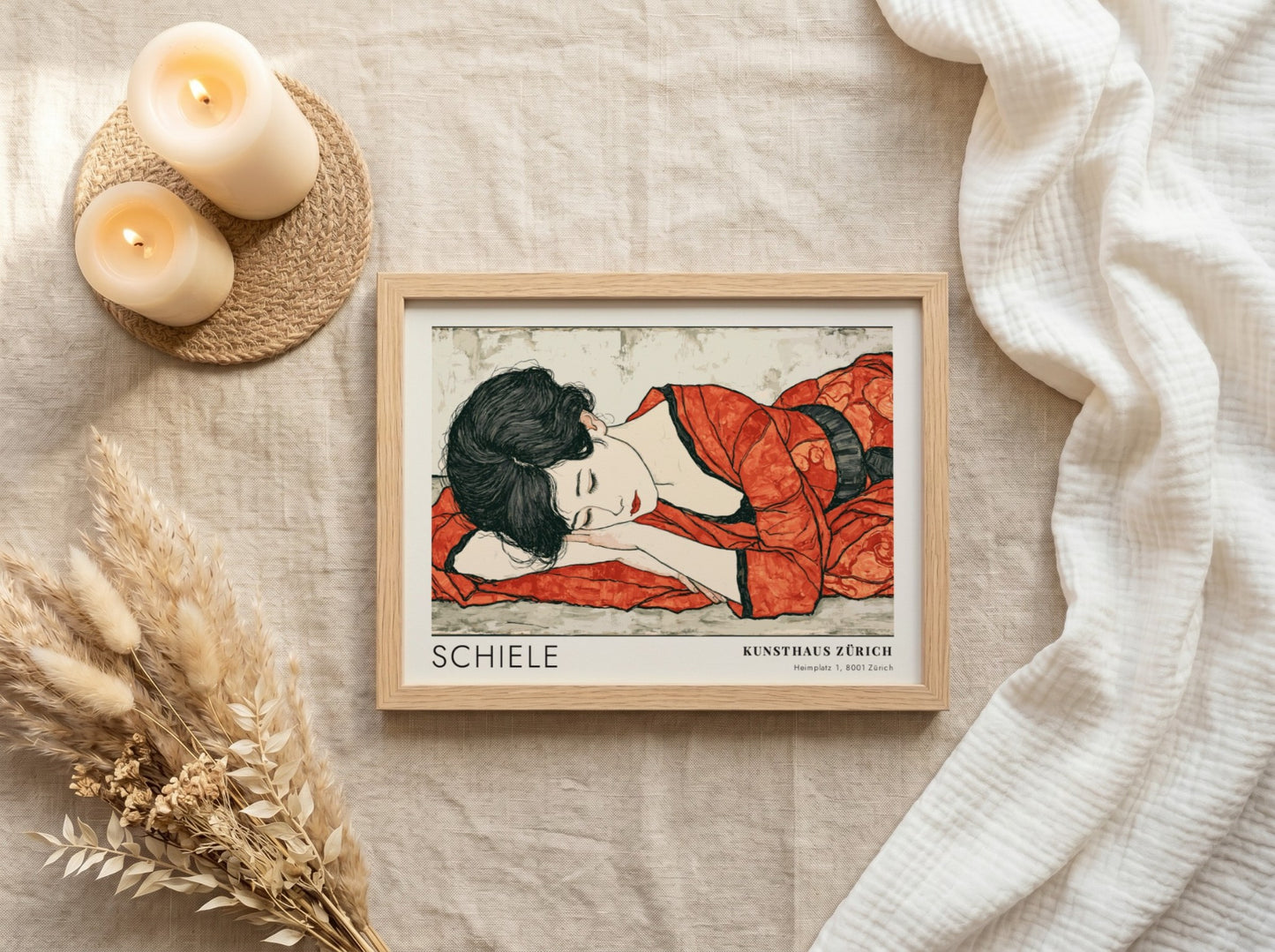Wall art poster featuring Egon Schiele Kniender Akt with a figure in red