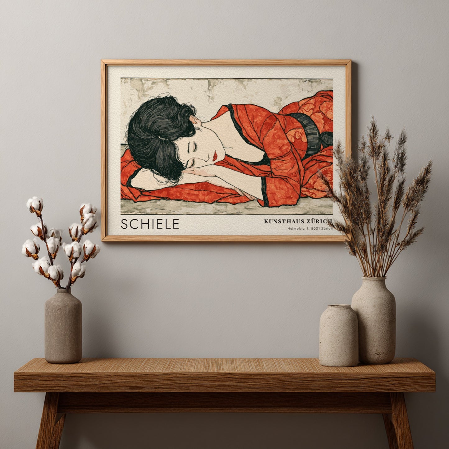 Wall art poster featuring Egon Schiele Kniender Akt with a figure in red