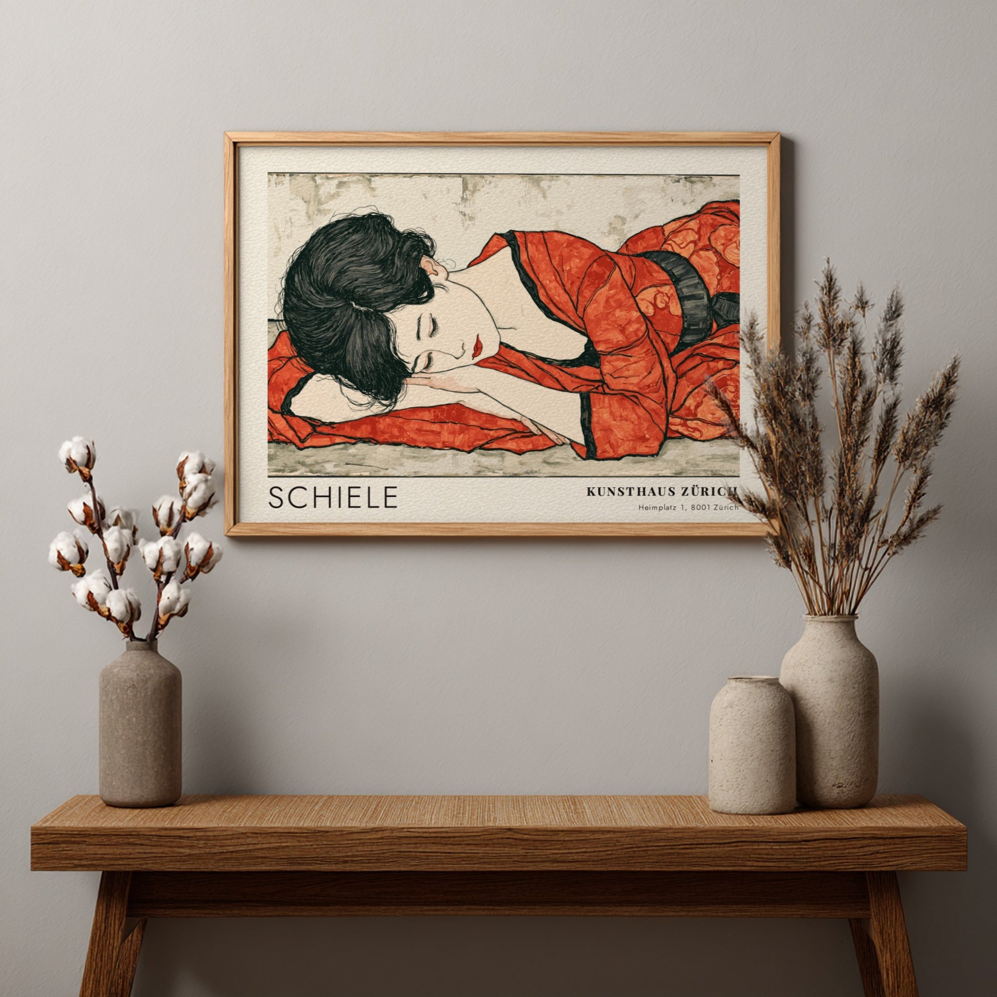 Wall art poster featuring Egon Schiele Kniender Akt with a figure in red