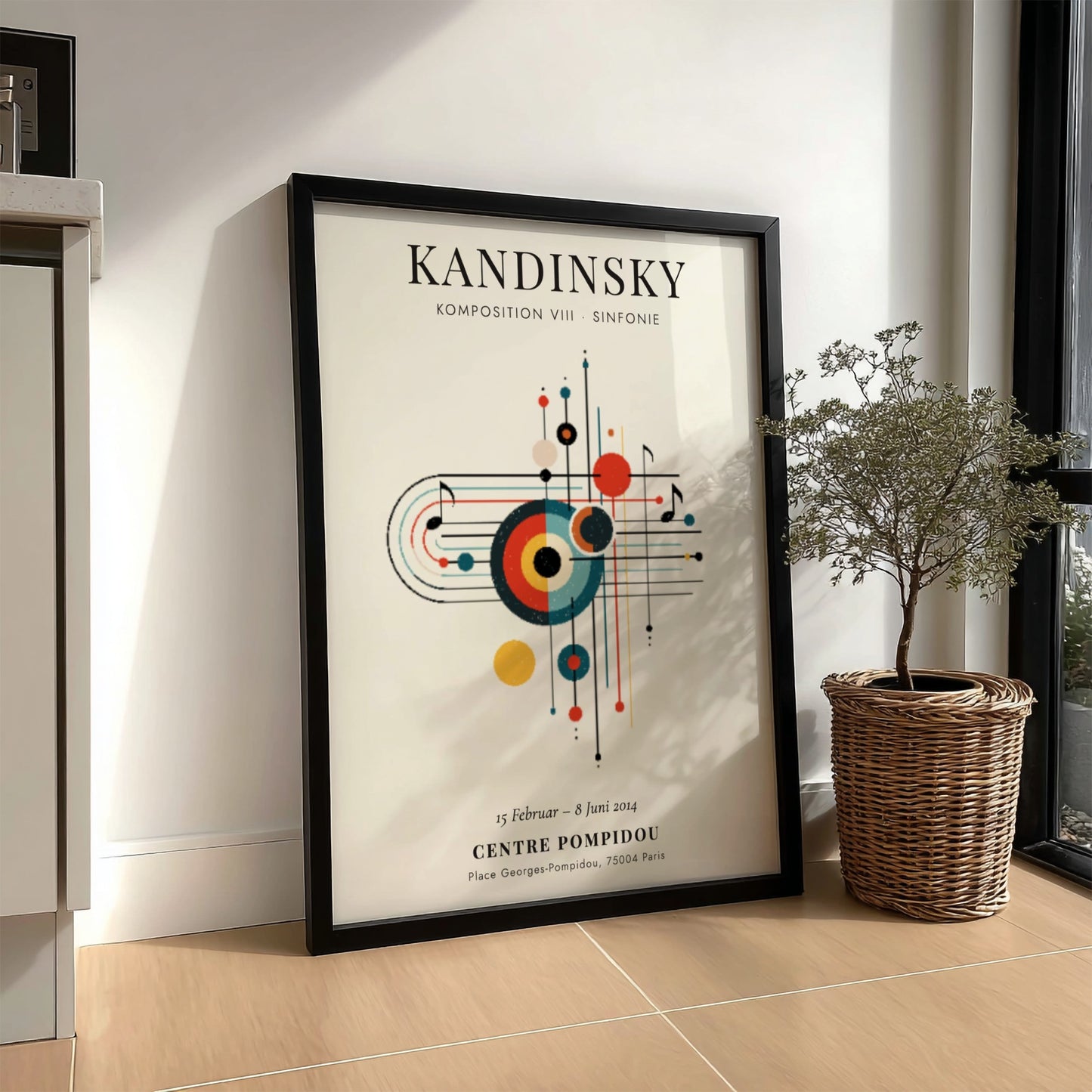 Kandinsky inspired poster featuring abstract shapes and vibrant colors in a modern art style