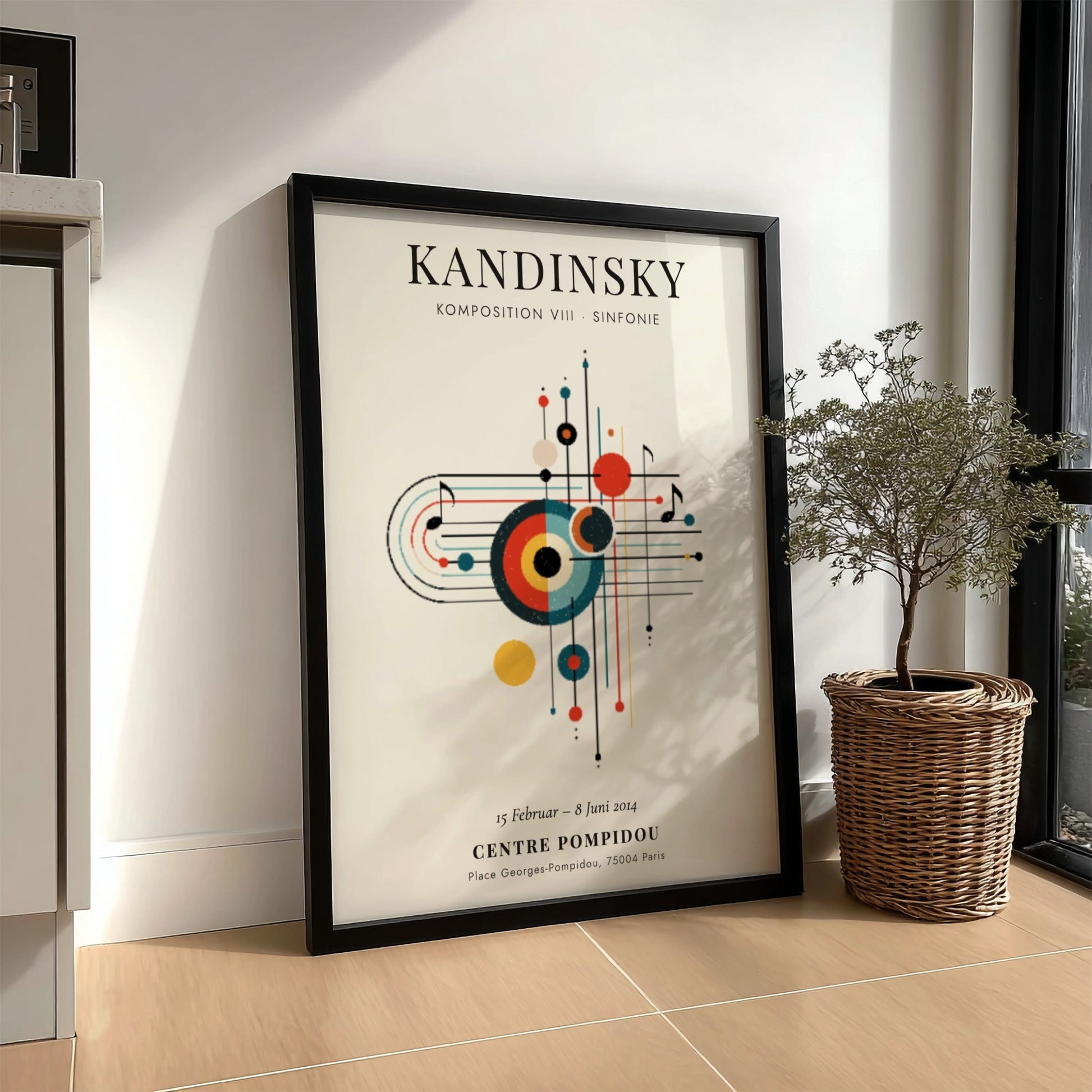 Kandinsky inspired poster featuring abstract shapes and vibrant colors in a modern art style