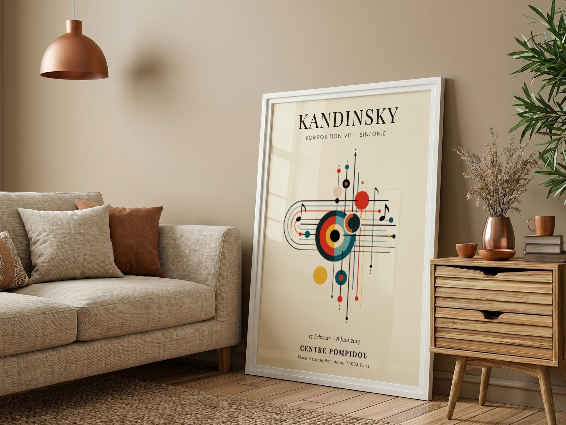 Kandinsky inspired poster featuring abstract shapes and vibrant colors in a modern art style